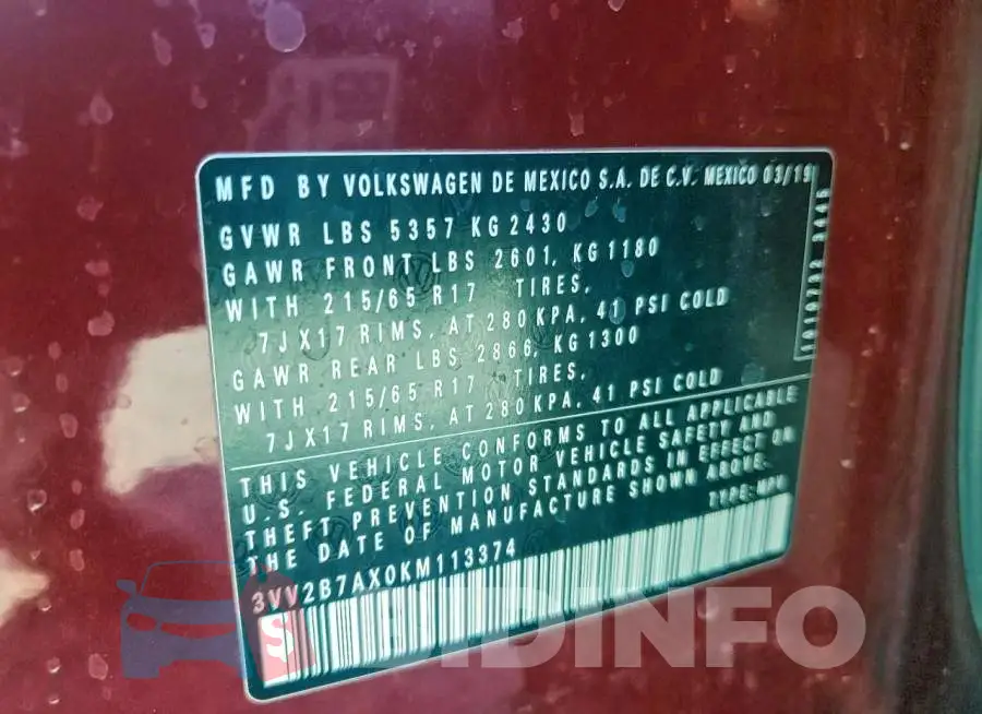 3VV2B7AX0KM113374 Photo# 13