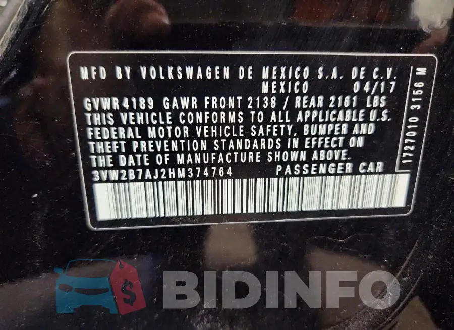 3VW2B7AJ2HM374764 Photo# 12