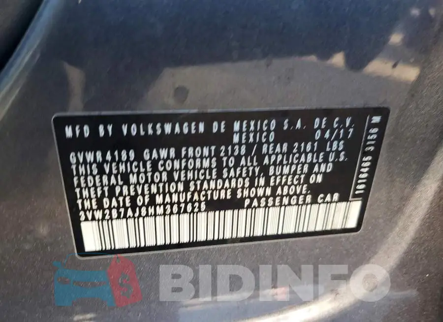 3VW2B7AJ8HM367625 Photo# 12
