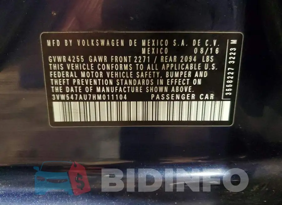 3VW547AU7HM011104 Photo# 12