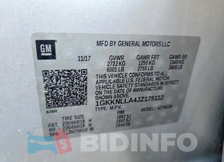 1GKKNLLA4JZ175112 Photo# 14