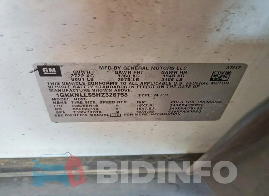 1GKKNLLS5HZ326753 Photo# 13