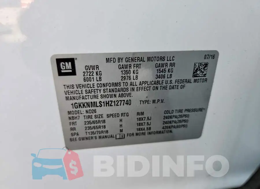 1GKKNMLS1HZ127740 Photo# 13