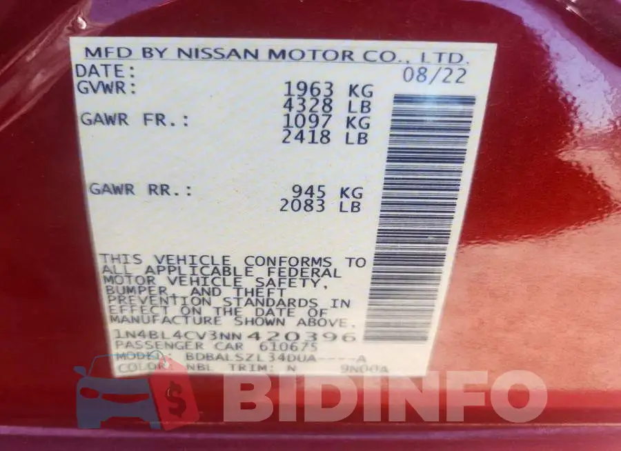 1N4BL4CV3NN420396 Photo# 12