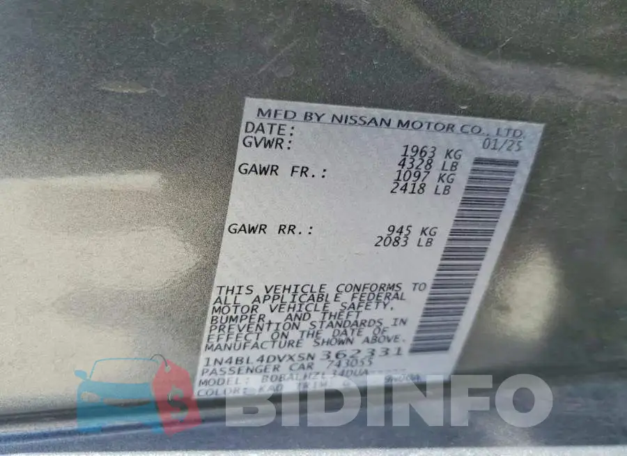 1N4BL4DVXSN362331 Photo# 12