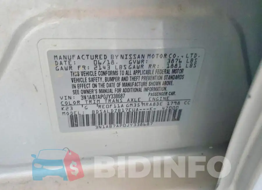 3N1AB7AP0JY338687 Photo# 12