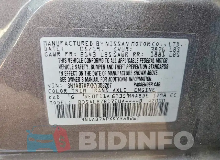 3N1AB7APXKY358267 Photo# 12