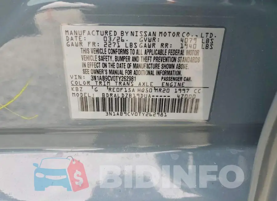 3N1AB9CV0TY262981 Photo# 12