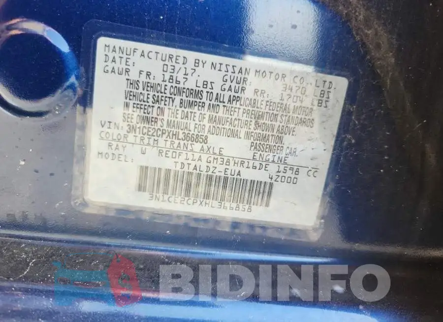 3N1CE2CPXHL366858 Photo# 14