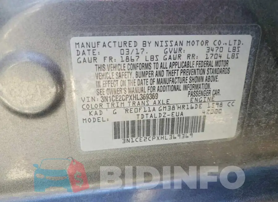 3N1CE2CPXHL369369 Photo# 13