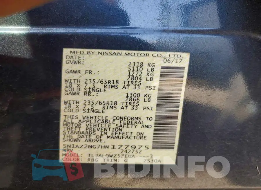 5N1AZ2MG7HN177975 Photo# 14