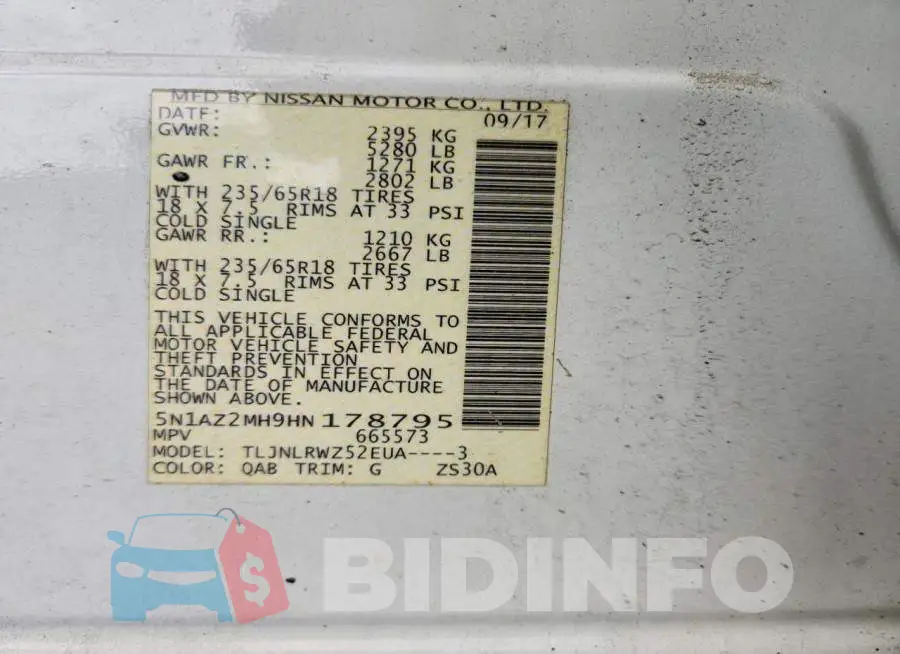 5N1AZ2MH9HN178795 Photo# 13