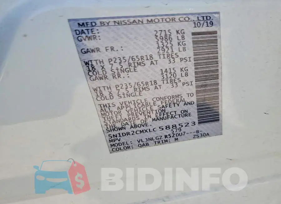 5N1DR2CMXLC588523 Photo# 12