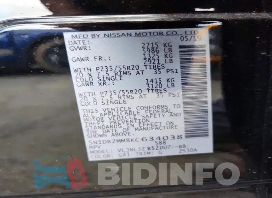 5N1DR2MM8KC634038 Photo# 12