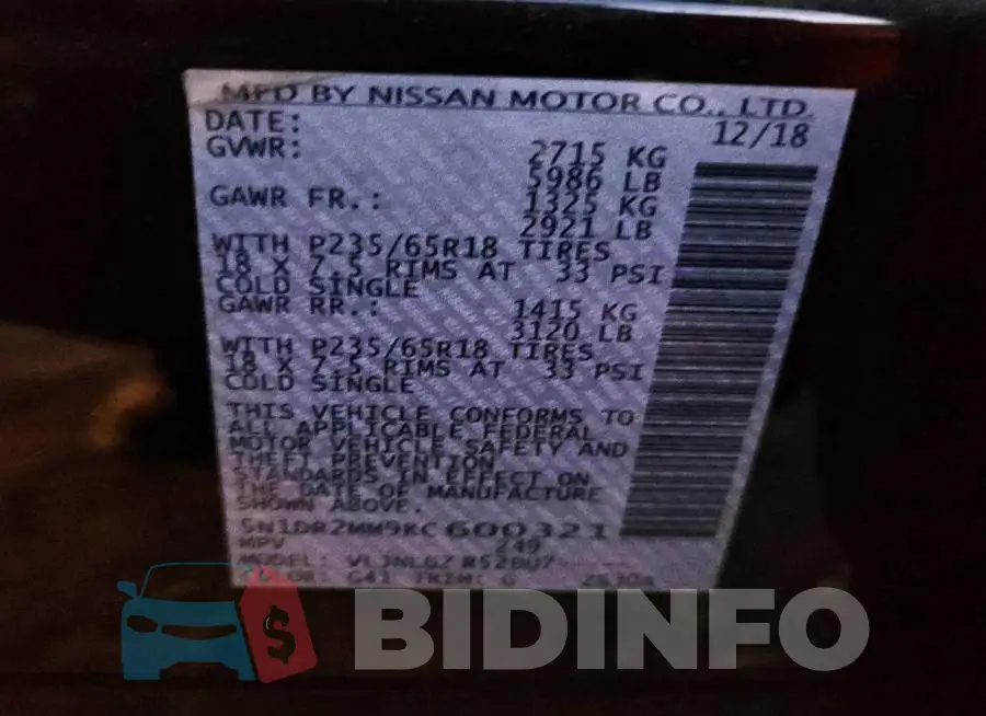 5N1DR2MM9KC600321 Photo# 13
