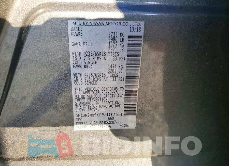 5N1DR2MN9KC590253 Photo# 13