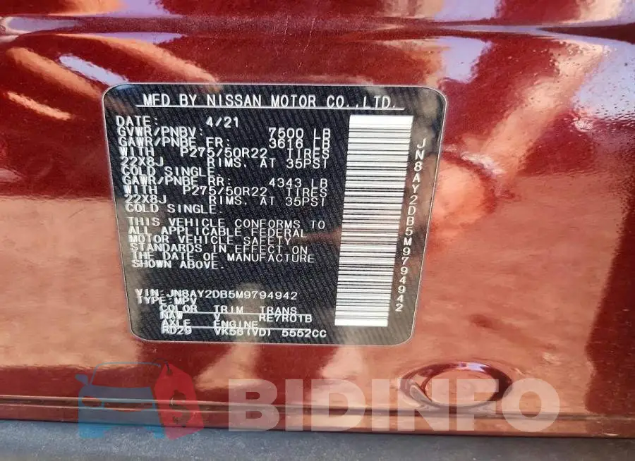 JN8AY2DB5M9794942 Photo# 12