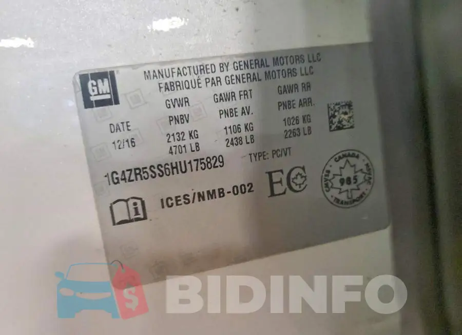 1G4ZR5SS6HU175829 Photo# 12