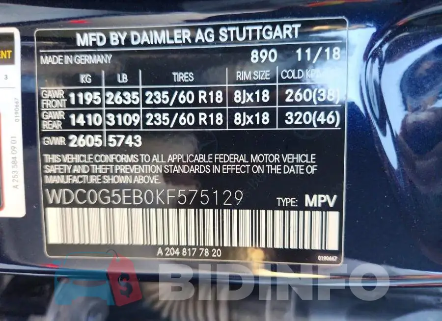 WDC0G5EB0KF575129 Photo# 13