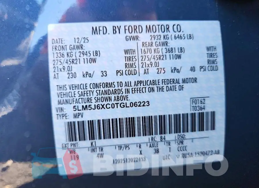 5LM5J6XC0TGL06223 Photo# 13