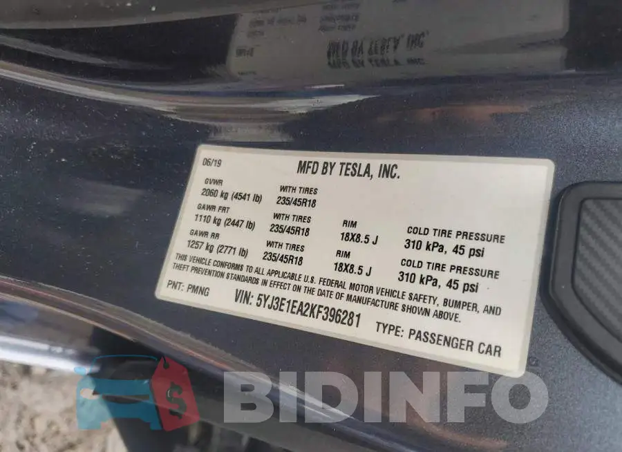 5YJ3E1EA2KF396281 Photo# 12