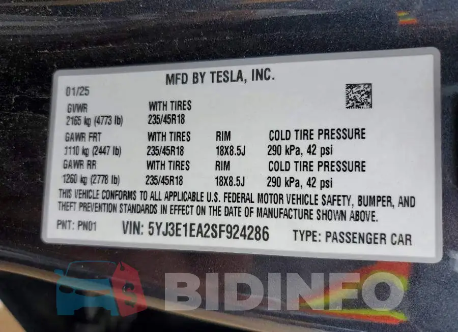 5YJ3E1EA2SF924286 Photo# 12