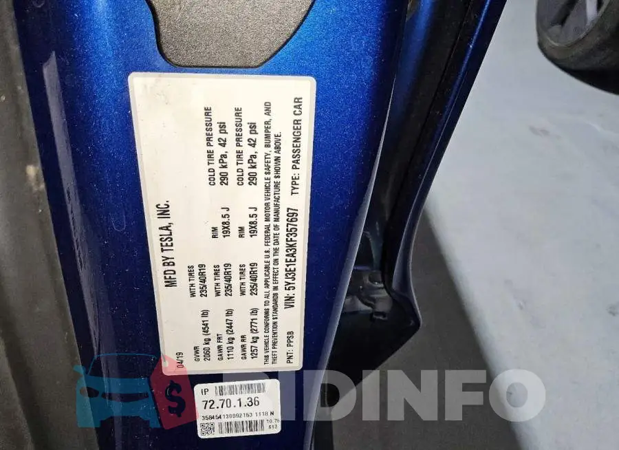 5YJ3E1EA3KF357697 Photo# 12
