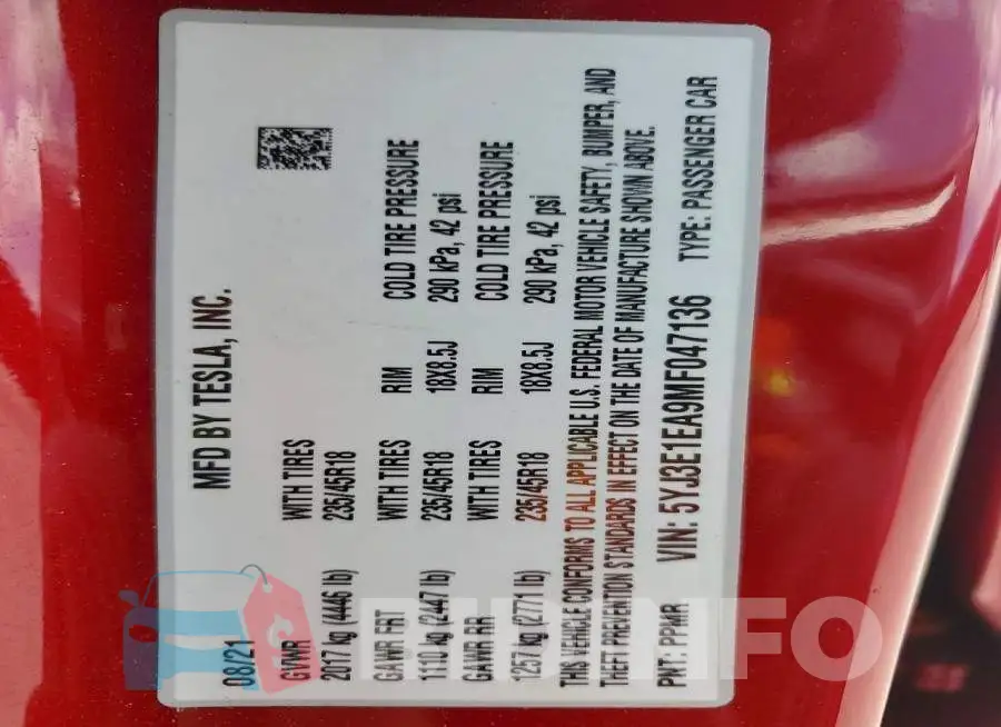 5YJ3E1EA9MF047136 Photo# 12