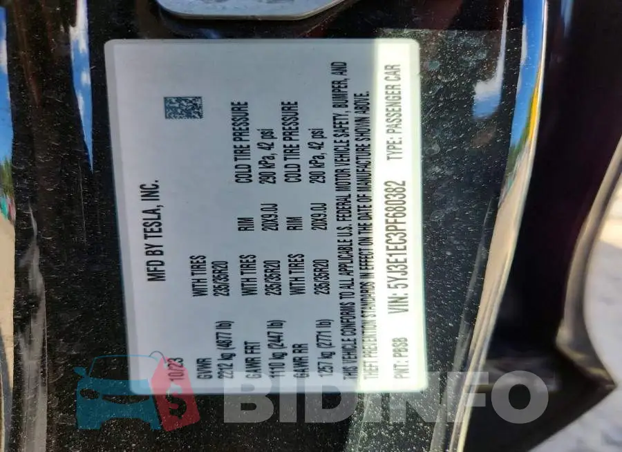5YJ3E1EC3PF680382 Photo# 13