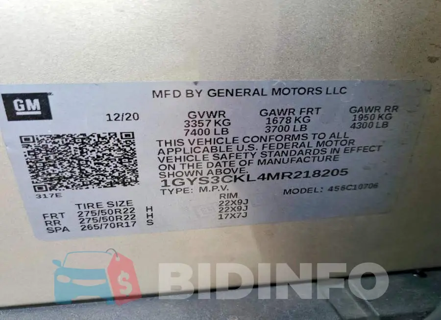 1GYS3CKL4MR218205 Photo# 14