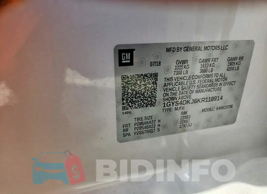 1GYS4DKJ6KR118914 Photo# 13