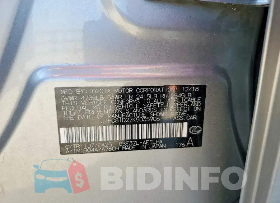 JTHC81D27K5035906 Photo# 13