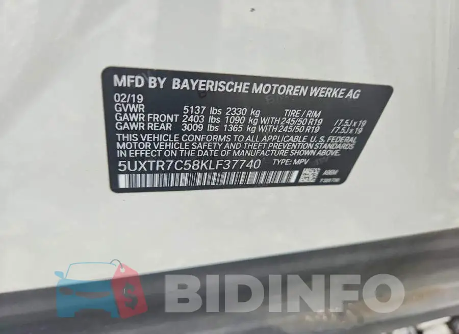5UXTR7C58KLF37740 Photo# 13