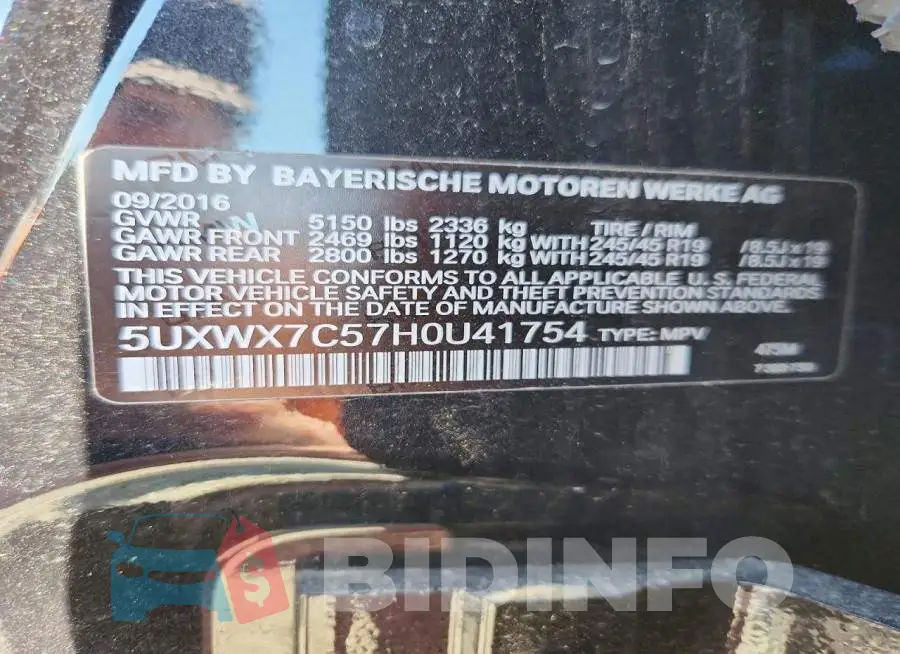 5UXWX7C57H0U41754 Photo# 13