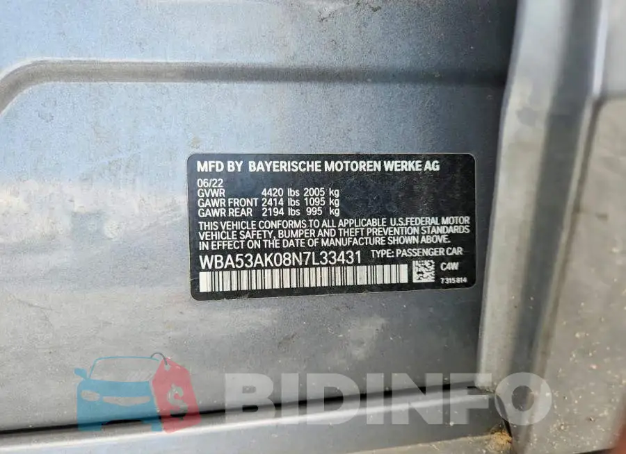 WBA53AK08N7L33431 Photo# 12