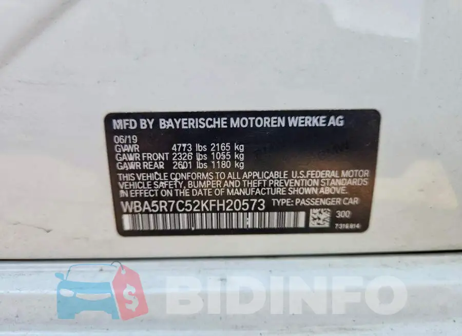 WBA5R7C52KFH20573 Photo# 12