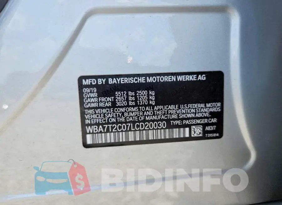 WBA7T2C07LCD20030 Photo# 12