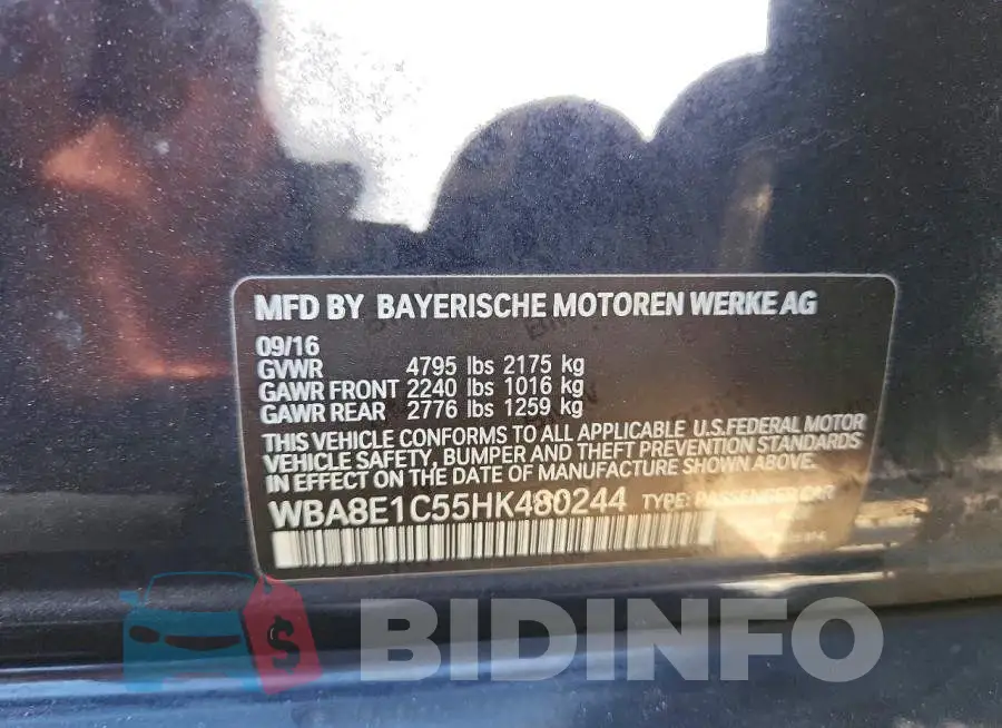 WBA8E1C55HK480244 Photo# 12