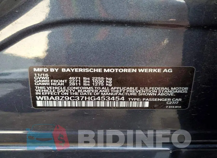 WBA8Z9C37HG453454 Photo# 13