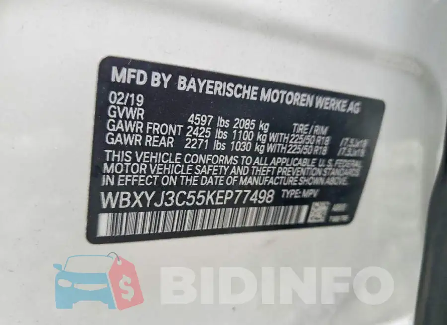 WBXYJ3C55KEP77498 Photo# 13