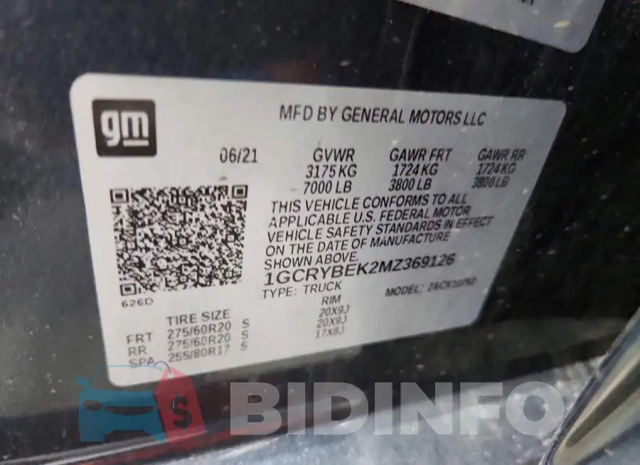 1GCRYBEK2MZ369126 Photo# 12