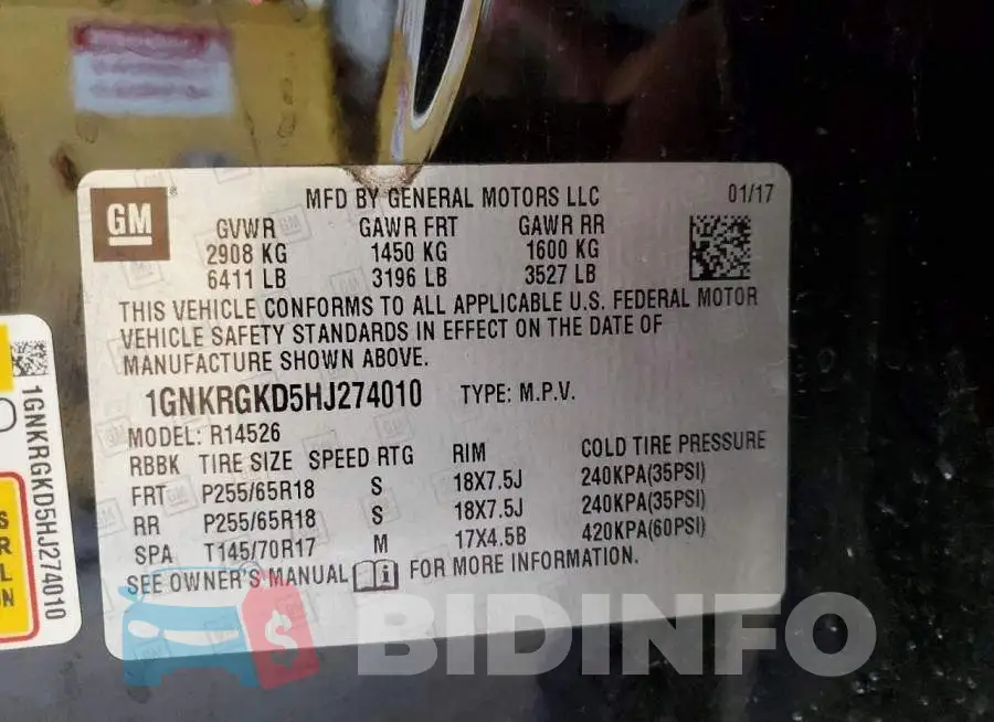 1GNKRGKD5HJ274010 Photo# 14