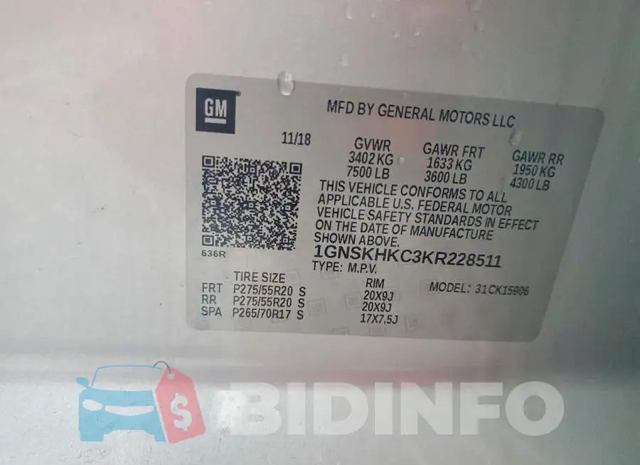 1GNSKHKC3KR228511 Photo# 14