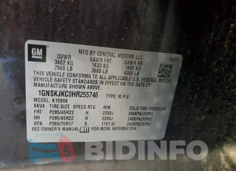 1GNSKJKC0HR255746 Photo# 13