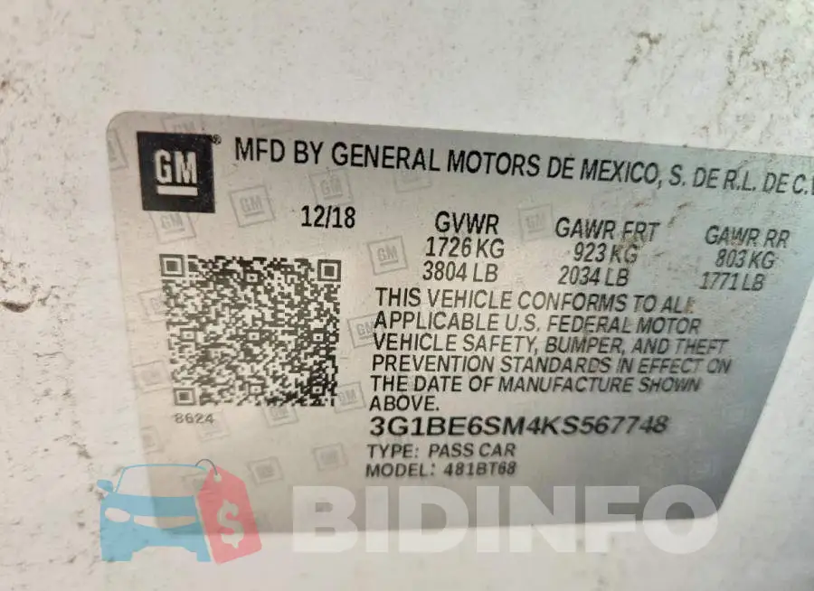3G1BE6SM4KS567748 Photo# 12