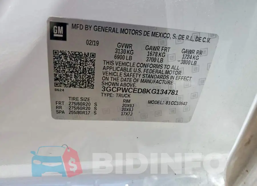 3GCPWCED8KG134781 Photo# 12