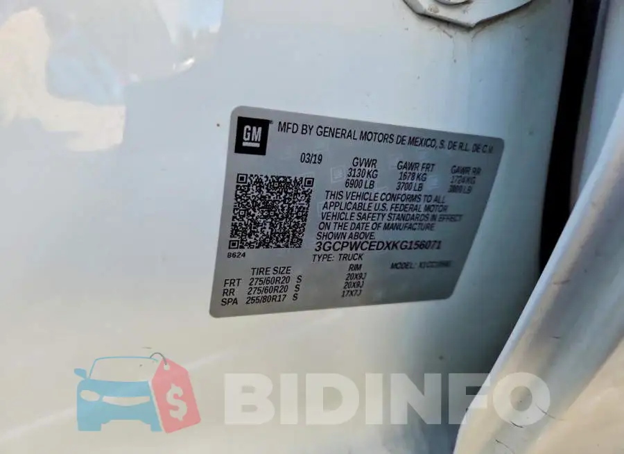 3GCPWCEDXKG156071 Photo# 12