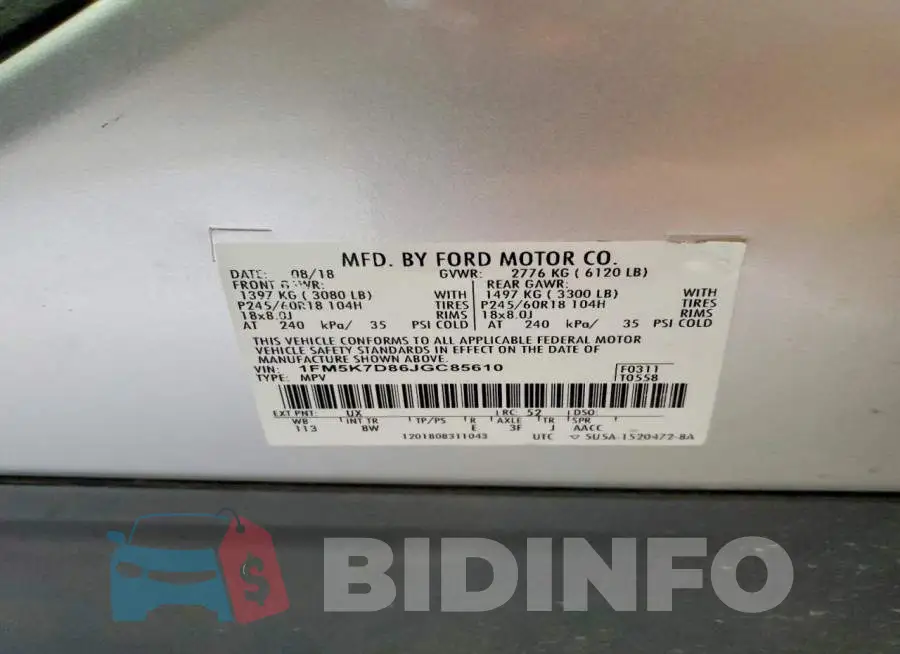 1FM5K7D86JGC85610 Photo# 13