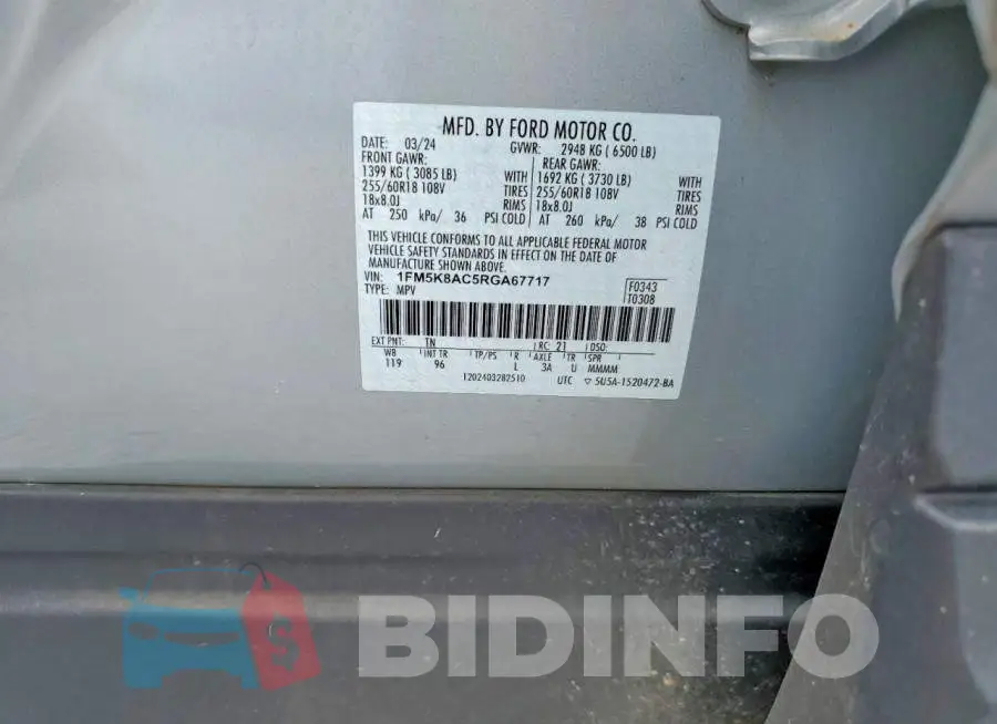1FM5K8AC5RGA67717 Photo# 13