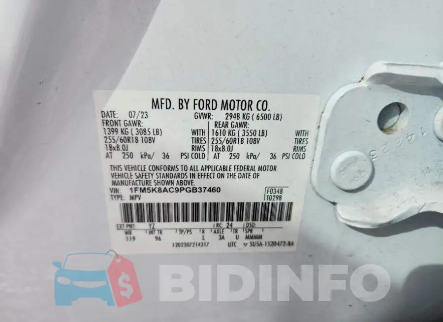 1FM5K8AC9PGB37460 Photo# 12